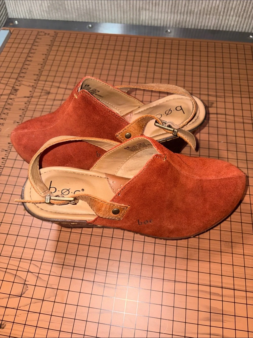 boc Rust Suede Platform Clog Sandals with Tan Strap